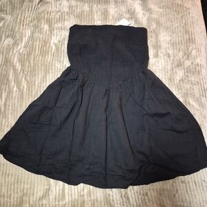 Black Strapless Smocked Dress